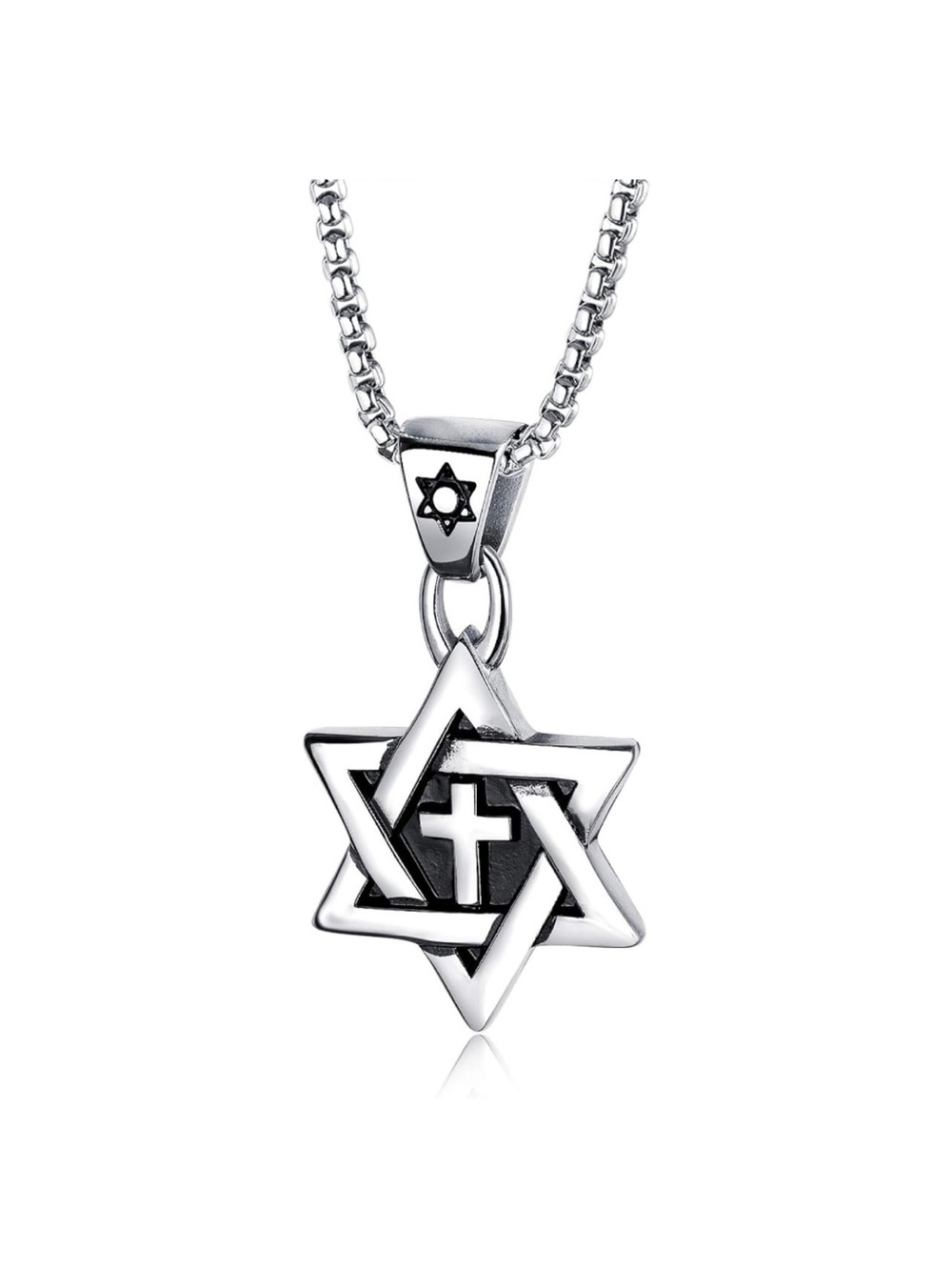 Silver Two-Faith Star Pendant Necklace